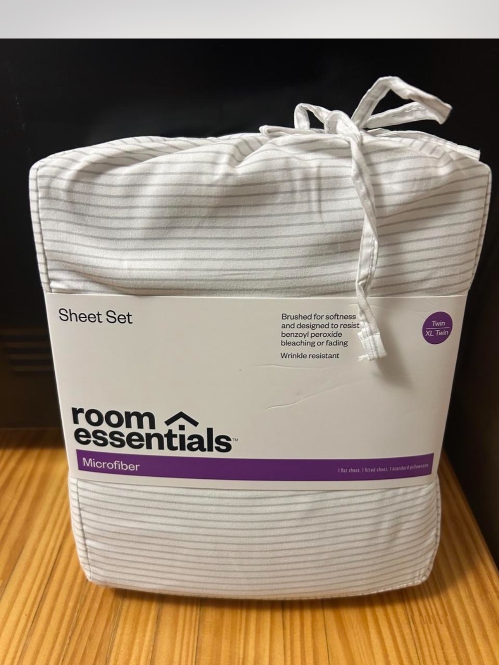 Room Essentials Microfiber Sheet Set in Light Gray Pinstripe